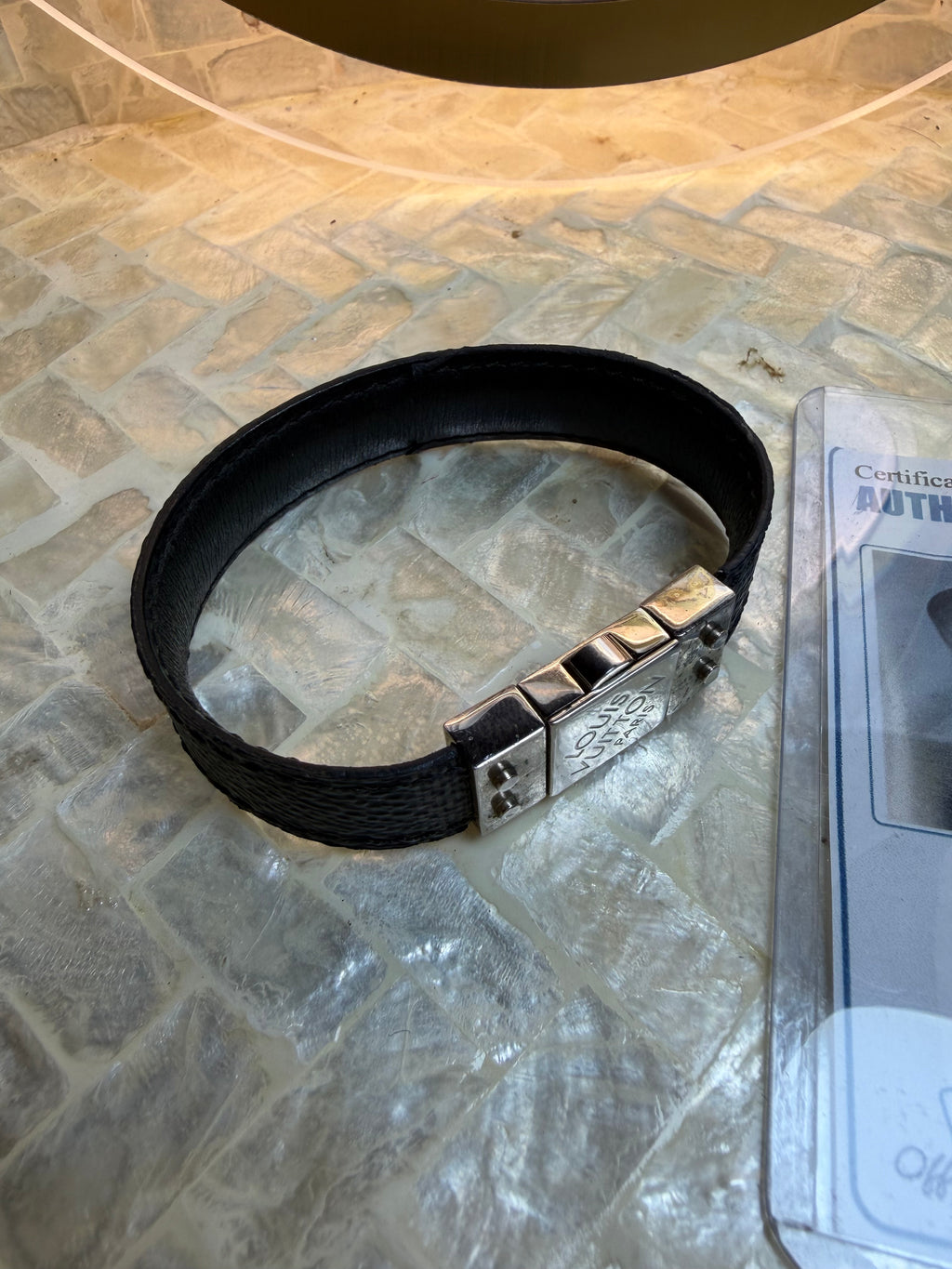 Louis Vuitton Damier Graphite cuff bracelet with COA