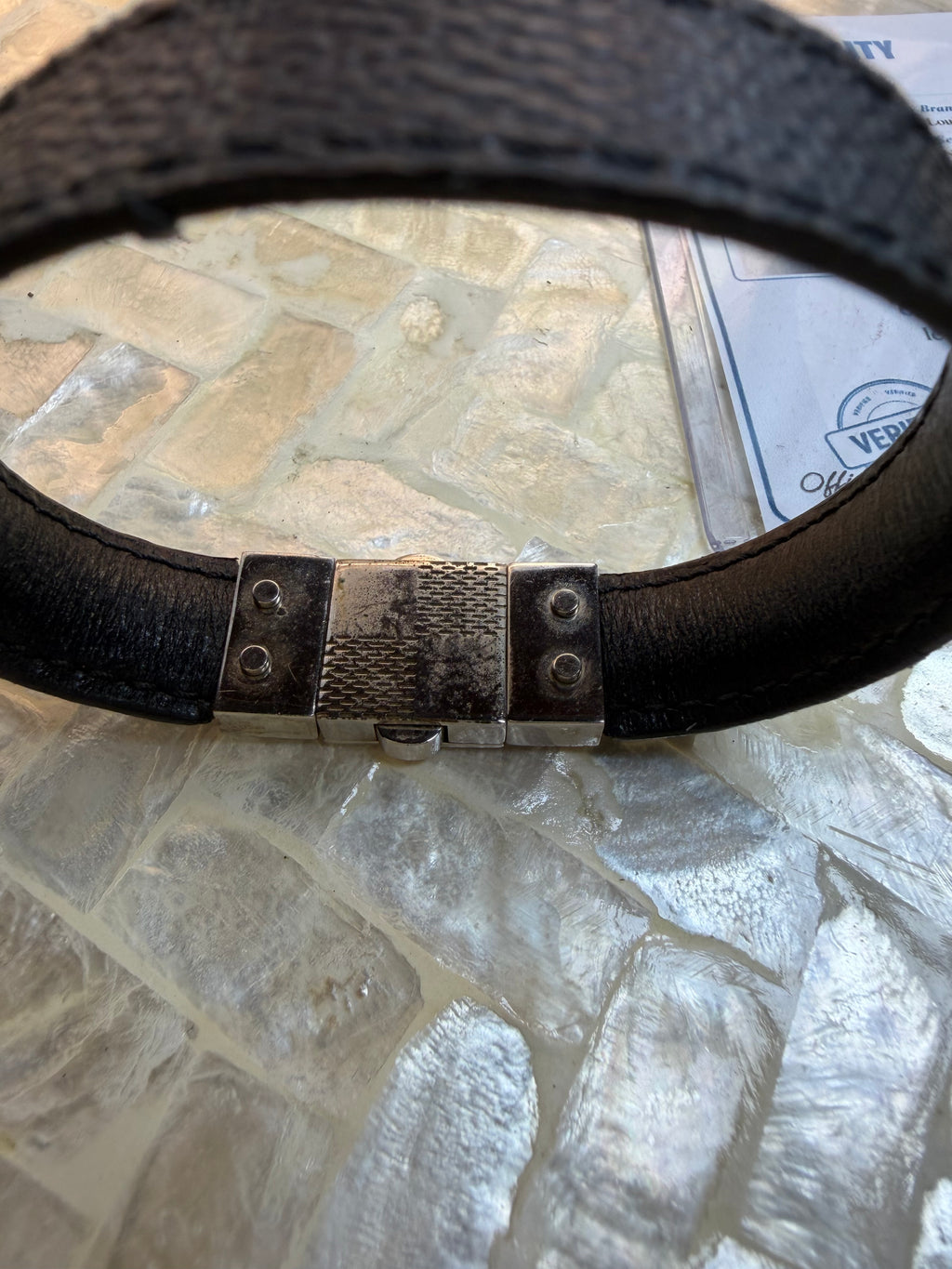 Louis Vuitton bracelet with COA and black textured band