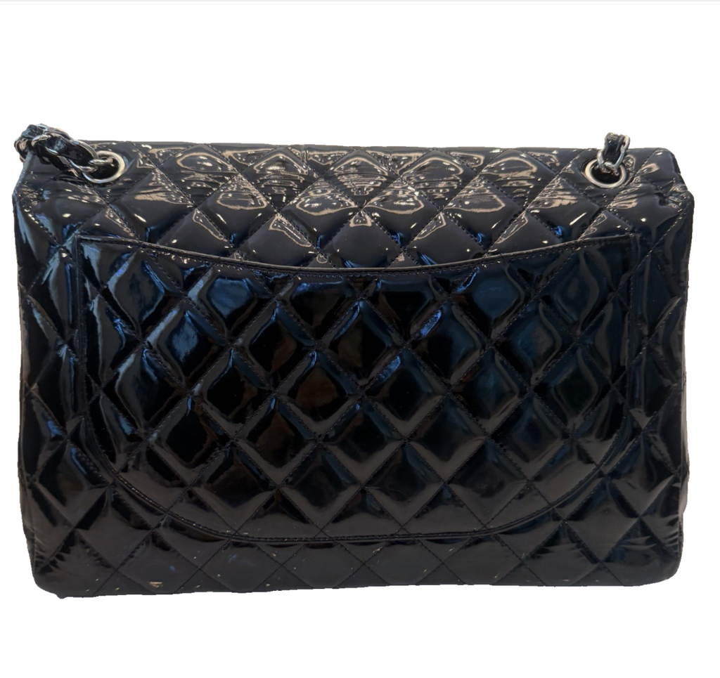 Chanel Classic Jumbo Double Flap w/Silver Hardware - Black Patent Leather