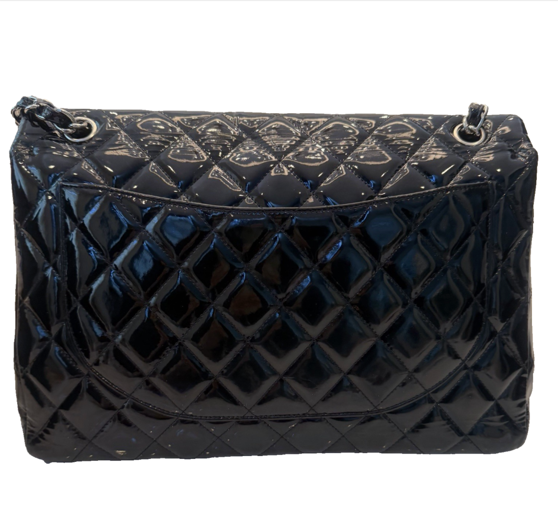 Chanel Classic Jumbo Double Flap w/Silver Hardware - Black Patent Leather