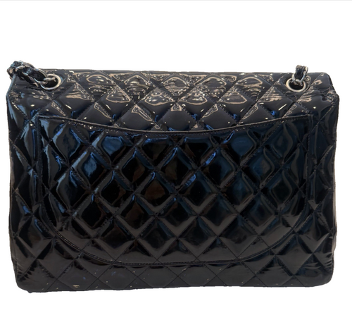 Chanel Classic Jumbo Double Flap w/Silver Hardware - Black Patent Leather