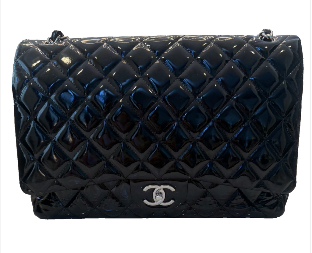 Chanel Classic Jumbo Double Flap w/Silver Hardware - Black Patent Leather