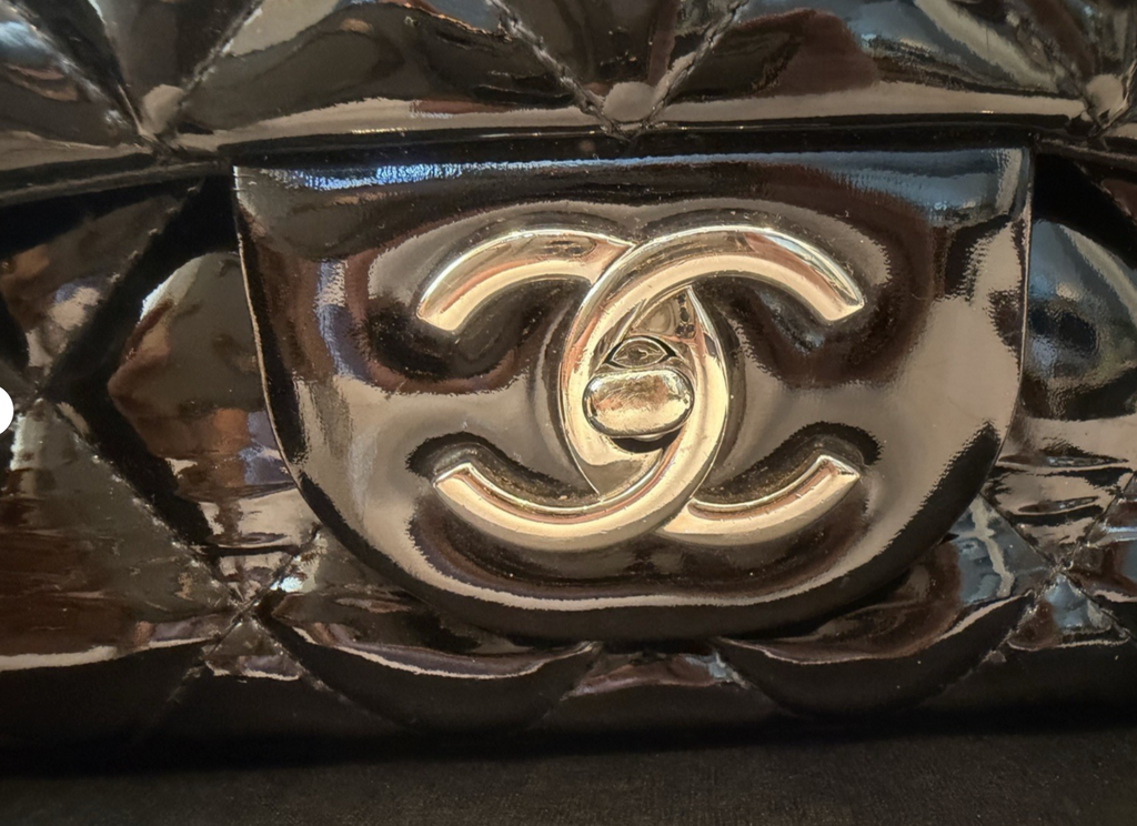 Chanel Classic Jumbo Double Flap w/Silver Hardware - Black Patent Leather