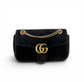 Gucci Small Velvet Marmont w/ Gold Hardware - Black