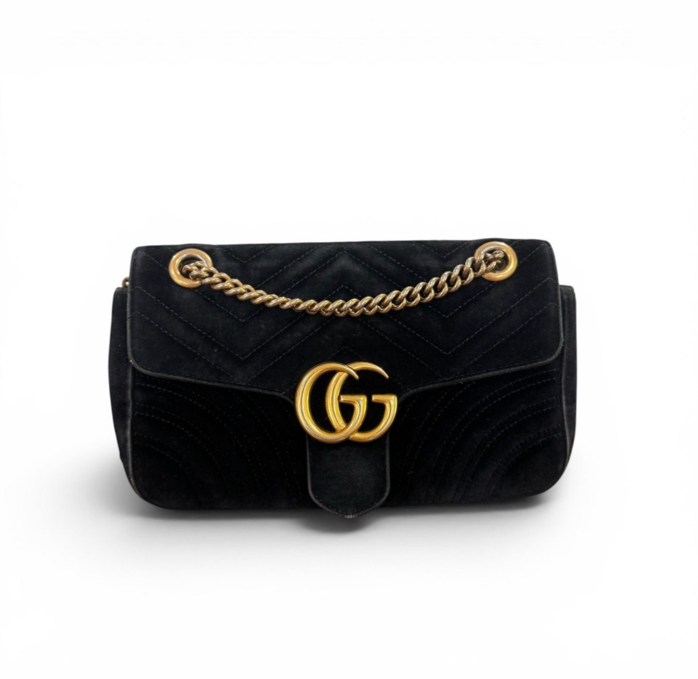 Gucci Small Velvet Marmont w/ Gold Hardware - Black