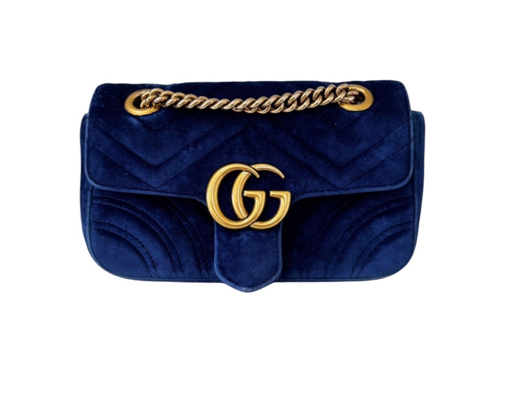 Gucci Small Velvet Marmont w/ Gold Hardware - Blue