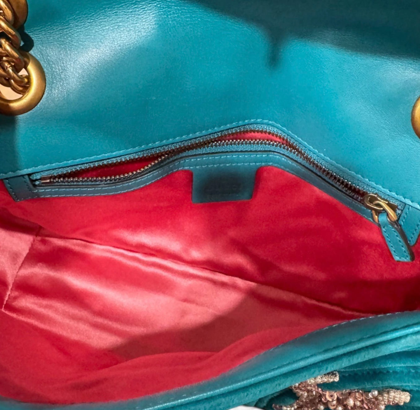 Gucci Small Velvet Embellished Fawn Marmont - Teal