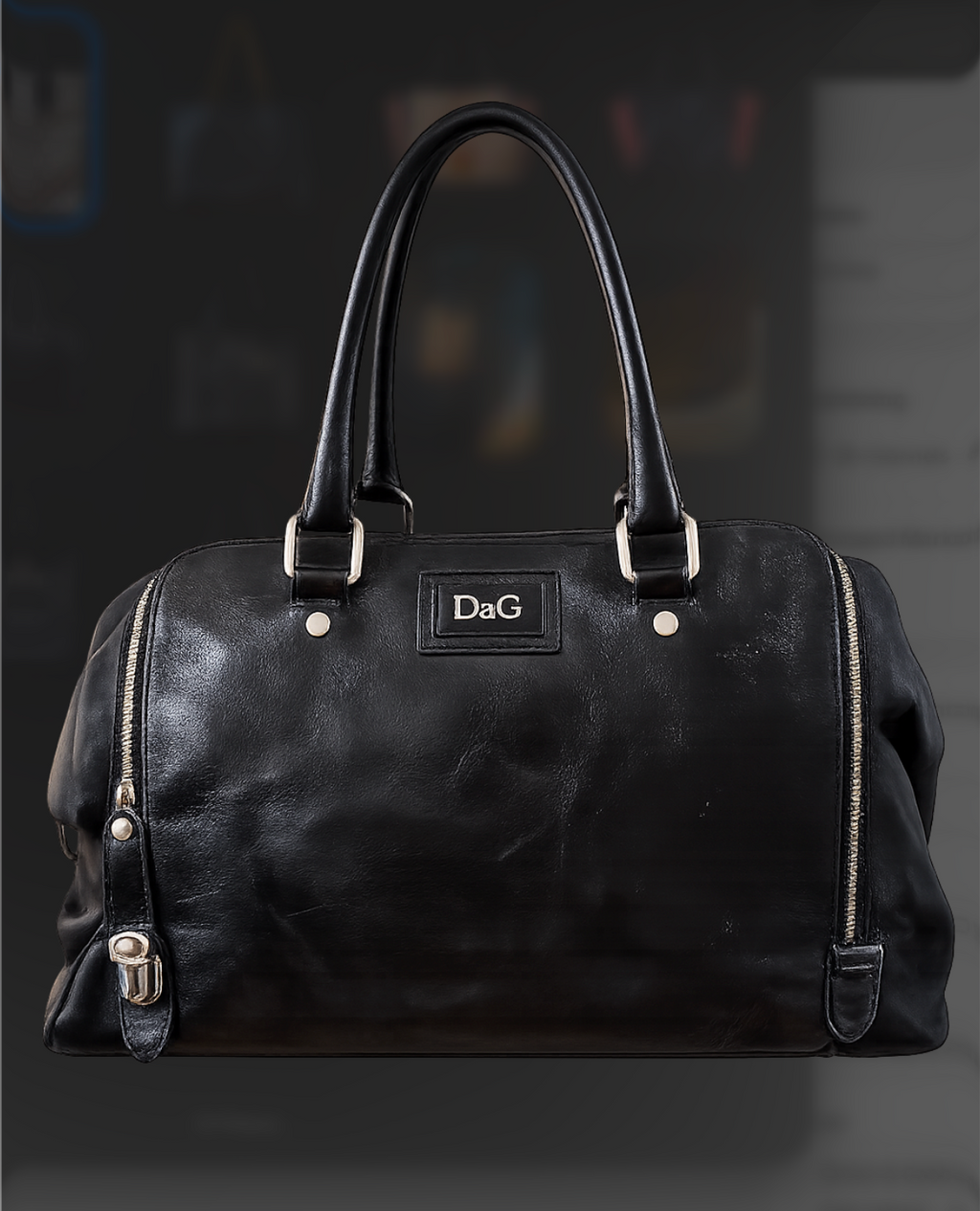 Dolce & Gabbana All-Black Canvas Weekender Bag with Leather Front Panel and Handles