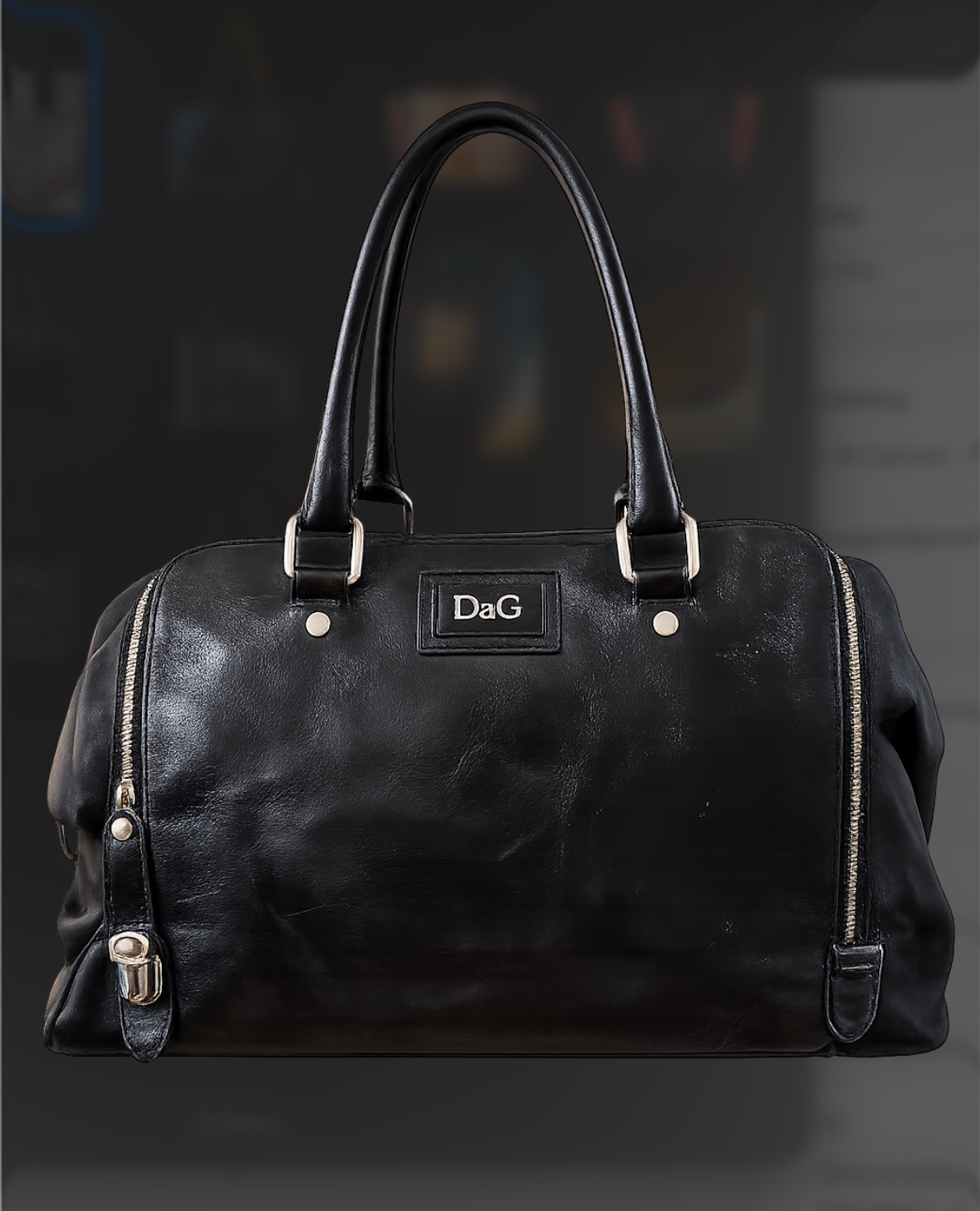Dolce & Gabbana All-Black Canvas Weekender Bag with Leather Front Panel and Handles
