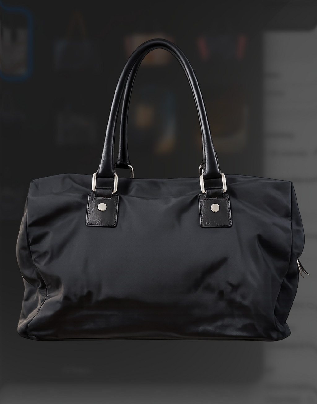 Dolce & Gabbana All-Black Canvas Weekender Bag with Leather Front Panel and Handles