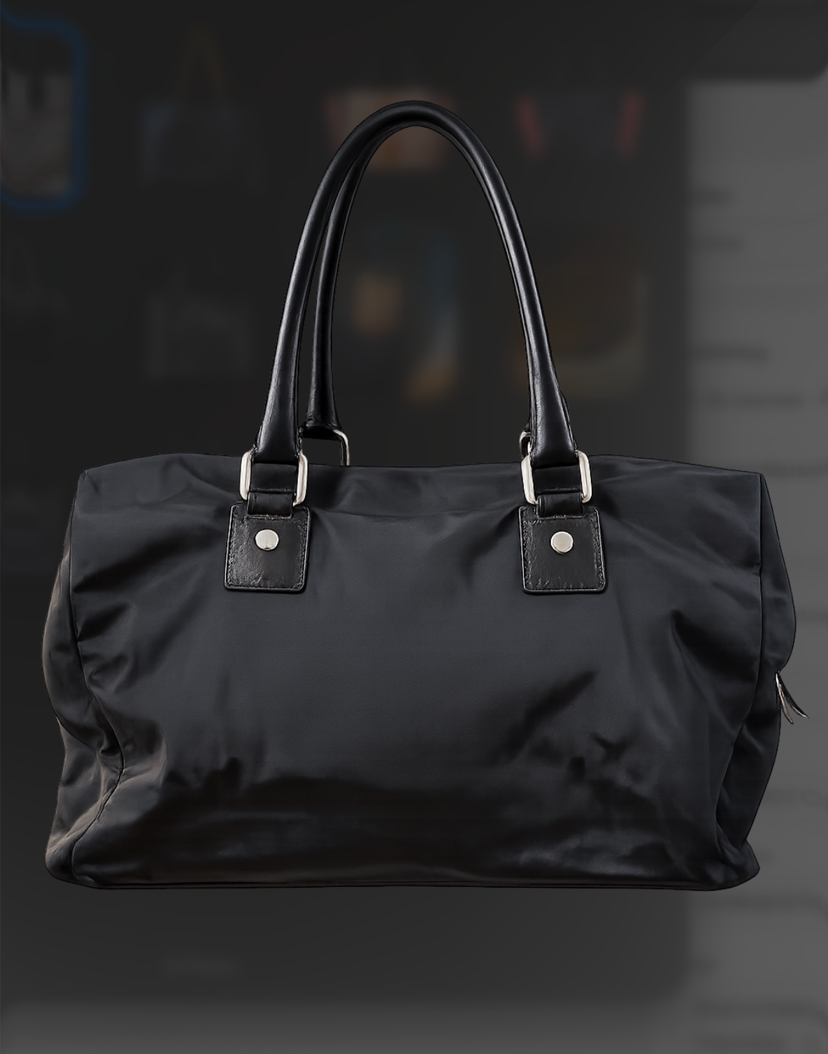 Dolce & Gabbana All-Black Canvas Weekender Bag with Leather Front Panel and Handles