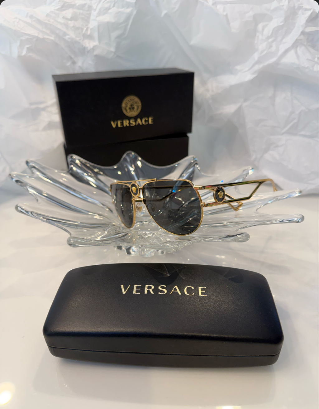 Versace VE2225 Aviator Sunglasses - Polished Gold w/Medusa #113