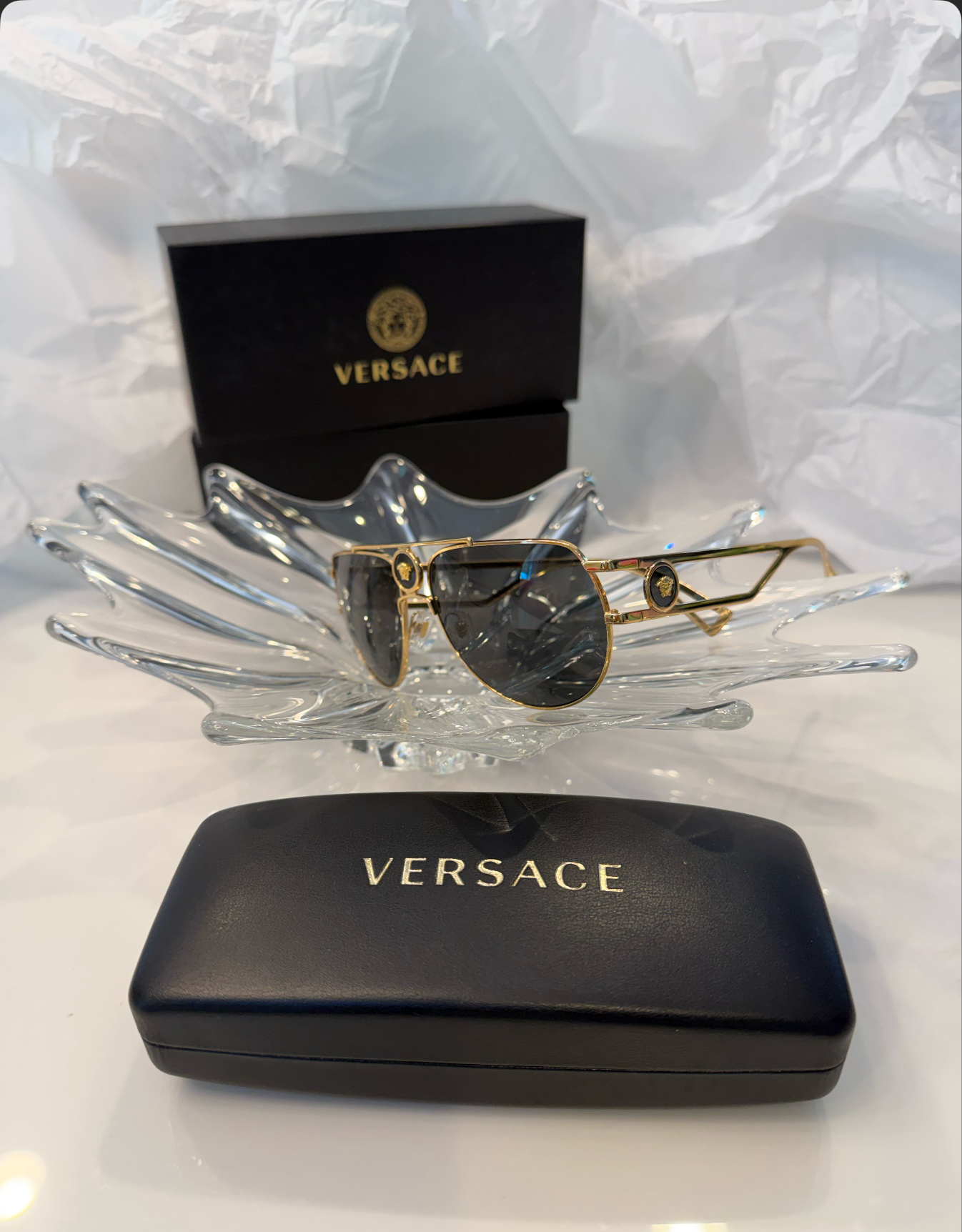 Versace VE2225 Aviator Sunglasses - Polished Gold w/Medusa #113