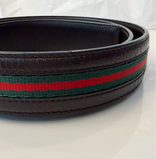 Gucci Web Stripe Belt 40" Silver Plaque Buckle Pre-Owned