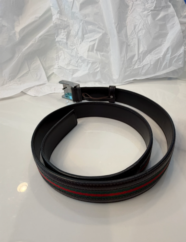 Gucci Web Stripe Belt 40" Silver Plaque Buckle Pre-Owned