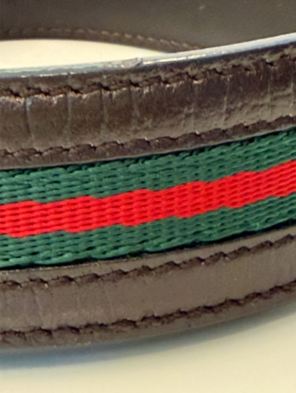 Gucci Web Stripe Belt 40" Silver Plaque Buckle Pre-Owned
