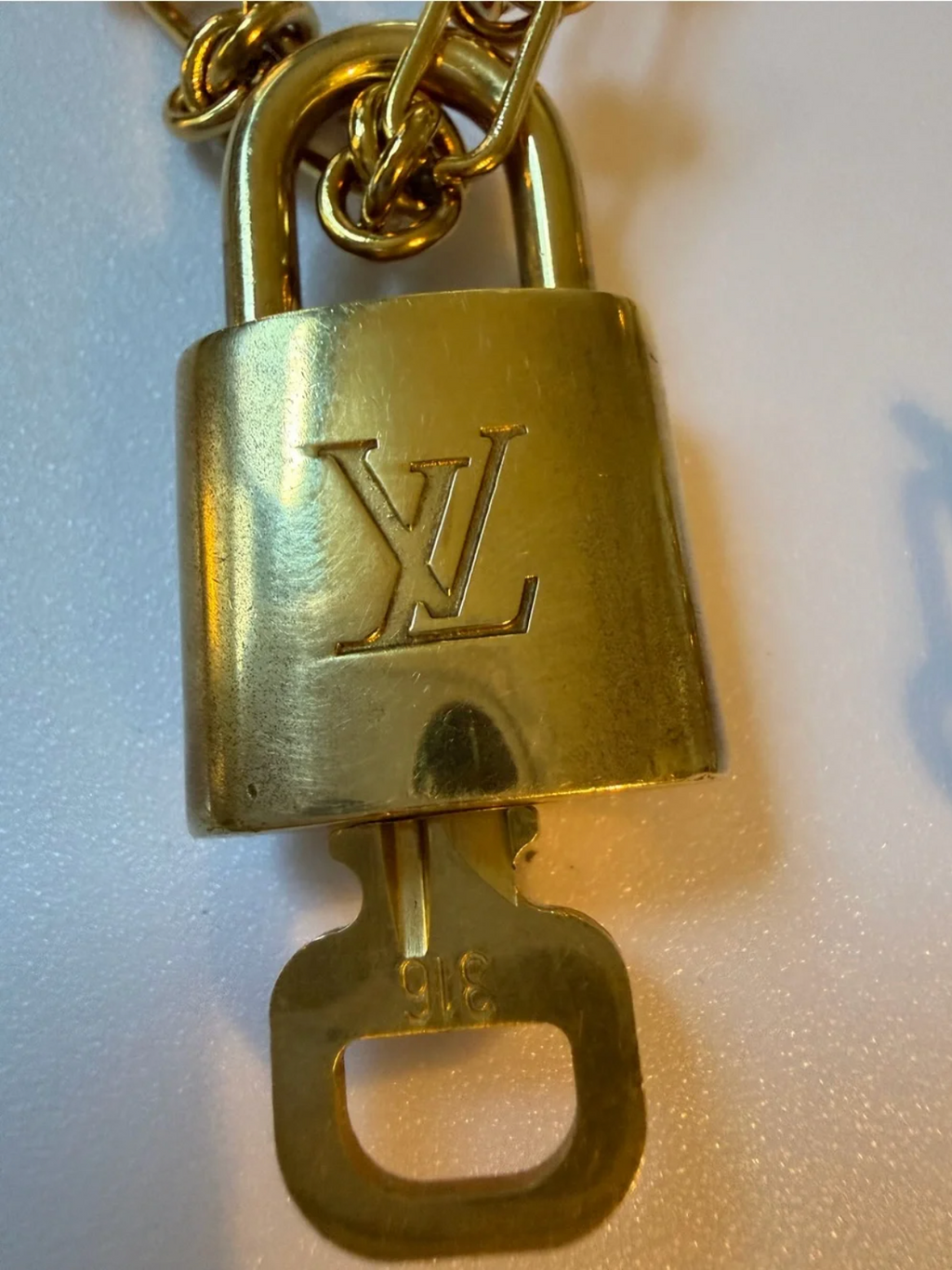 Louis Vuitton Gold Padlock Pendant Necklace with Chain #316