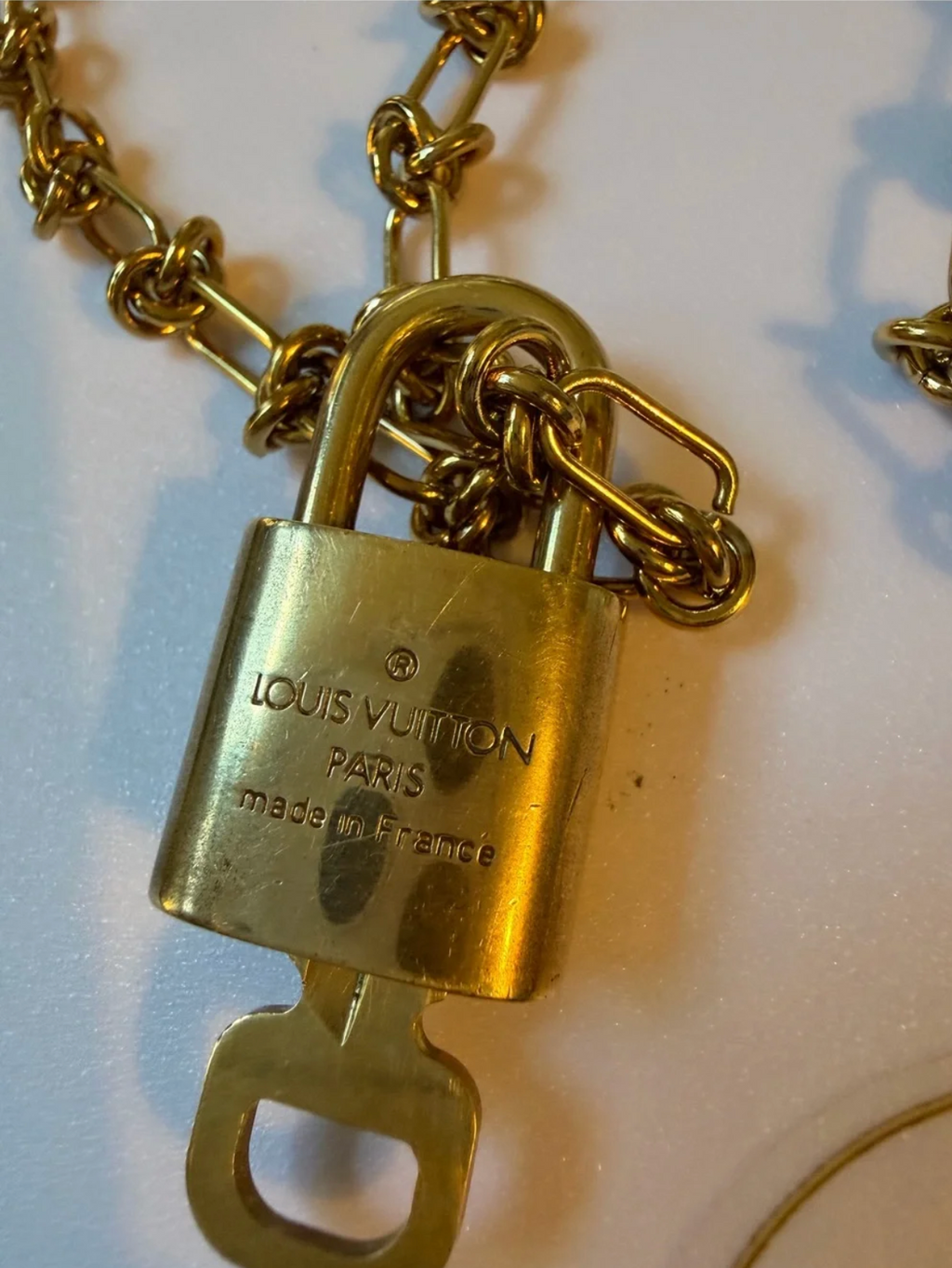 Louis Vuitton Gold Padlock Pendant Necklace with Chain #316