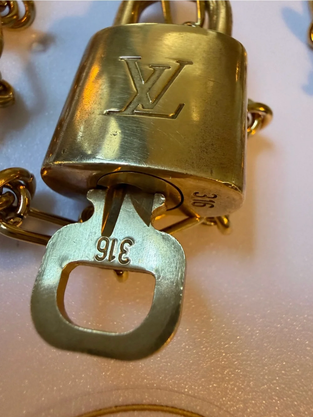 Louis Vuitton Gold Padlock Pendant Necklace with Chain #316