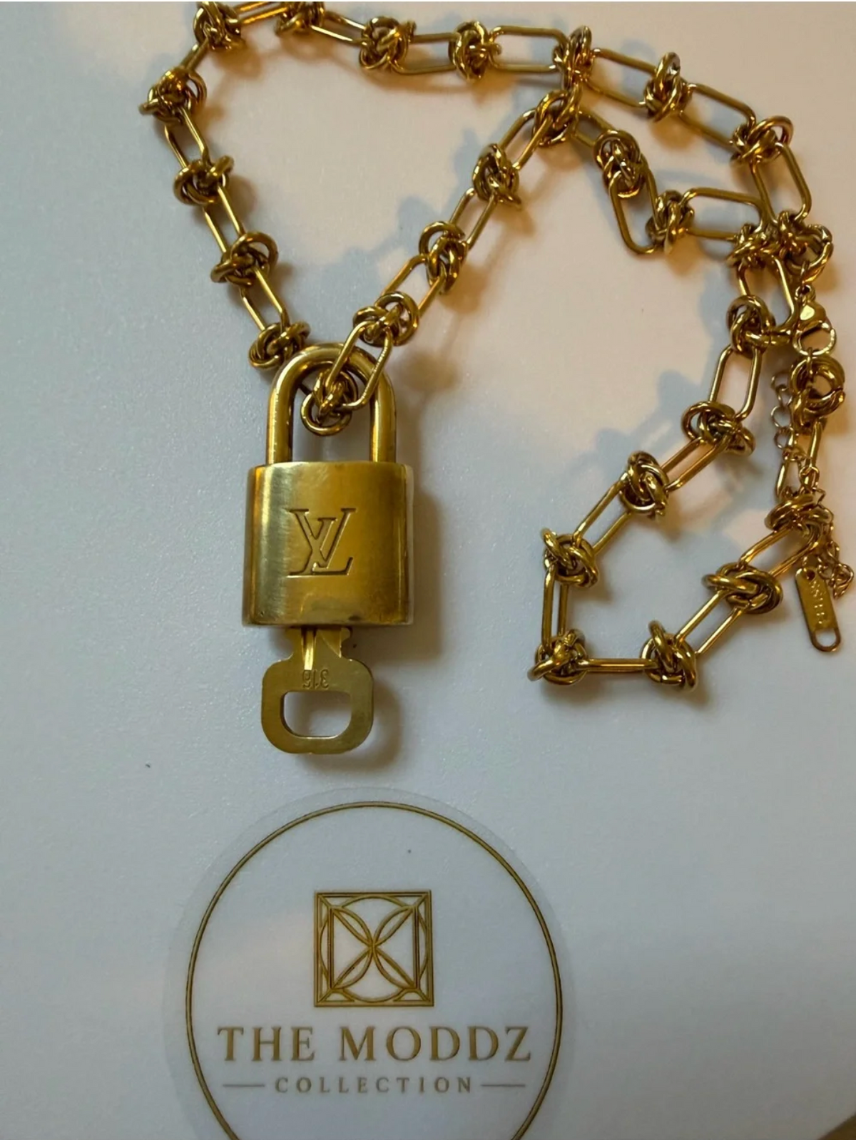 Louis Vuitton Gold Padlock Pendant Necklace with Chain #316