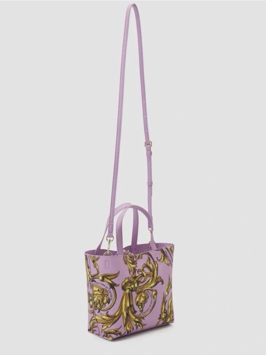 Versace Jeans Couture Baroque Purple/Gold Tote Bag Zip Top Handle w/ Dust Bag