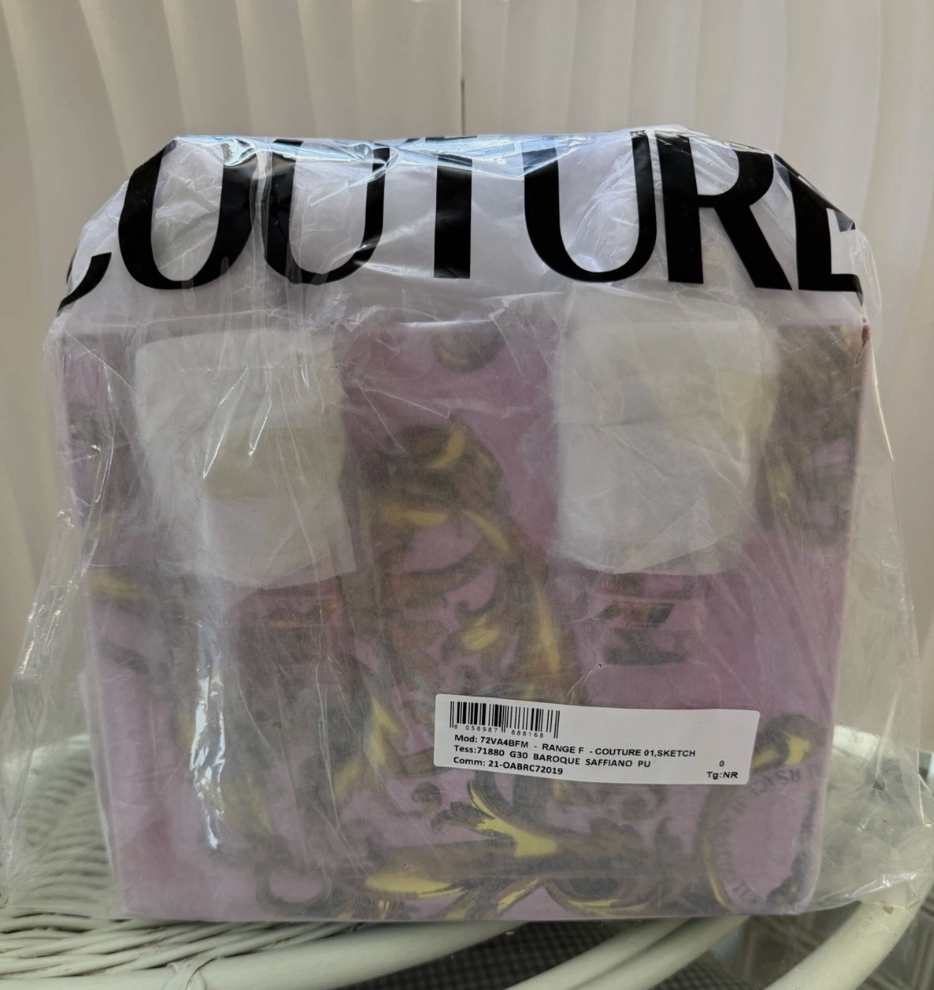 Versace Jeans Couture Baroque Purple/Gold Tote Bag Zip Top Handle w/ Dust Bag