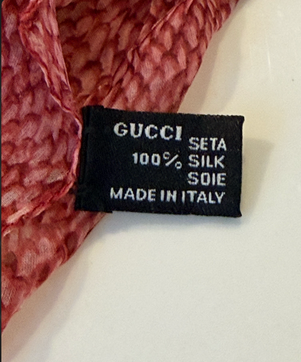 Gucci Silk Scarf — Dusty Rose Snake Scale Print, 100% Silk, Made in Italy