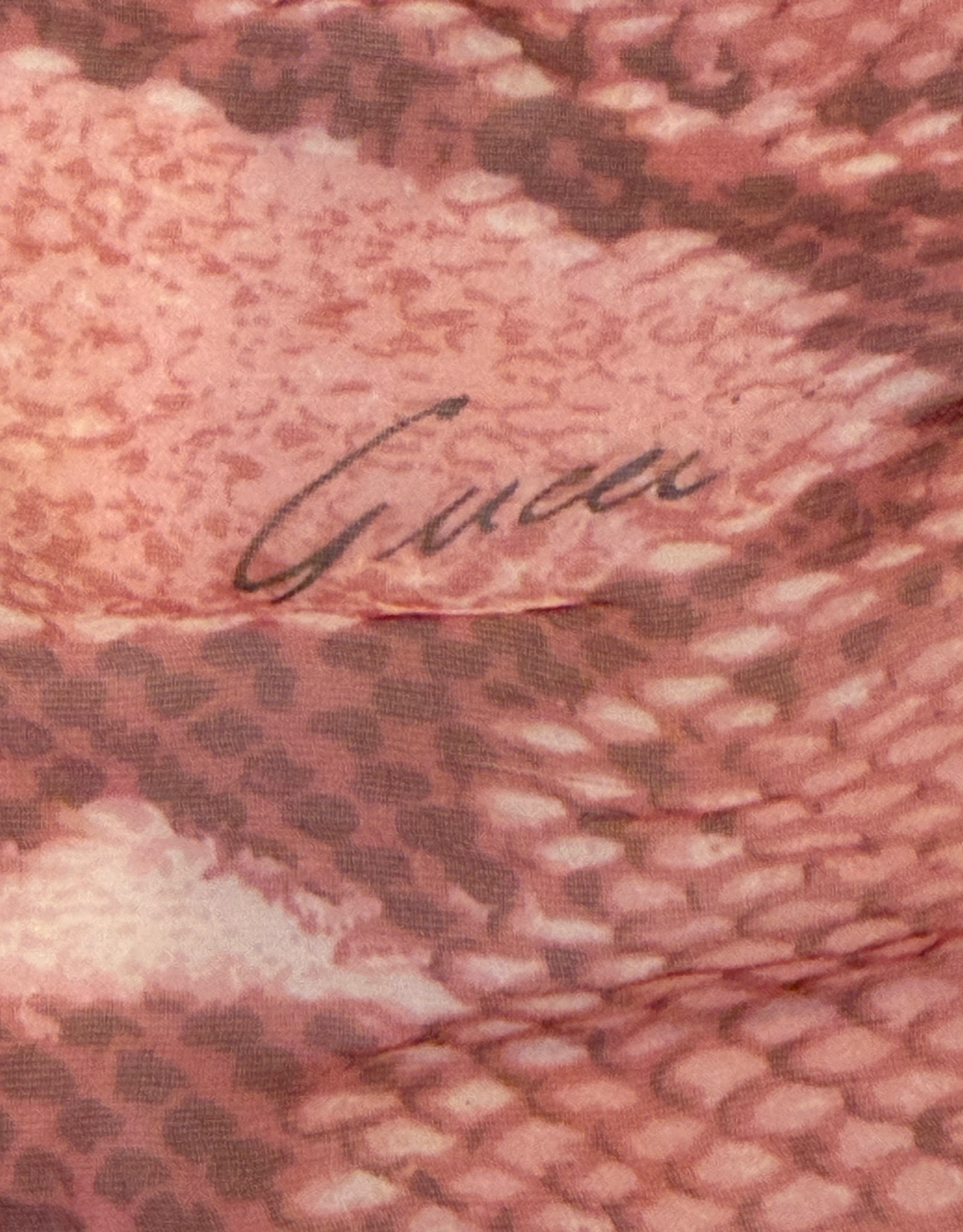 Gucci Silk Scarf — Dusty Rose Snake Scale Print, 100% Silk, Made in Italy