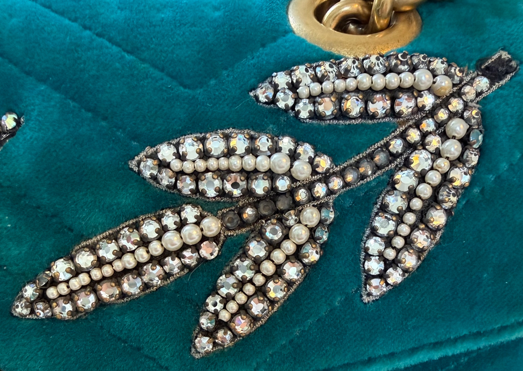 Gucci Small Velvet Embellished Fawn Marmont - Teal