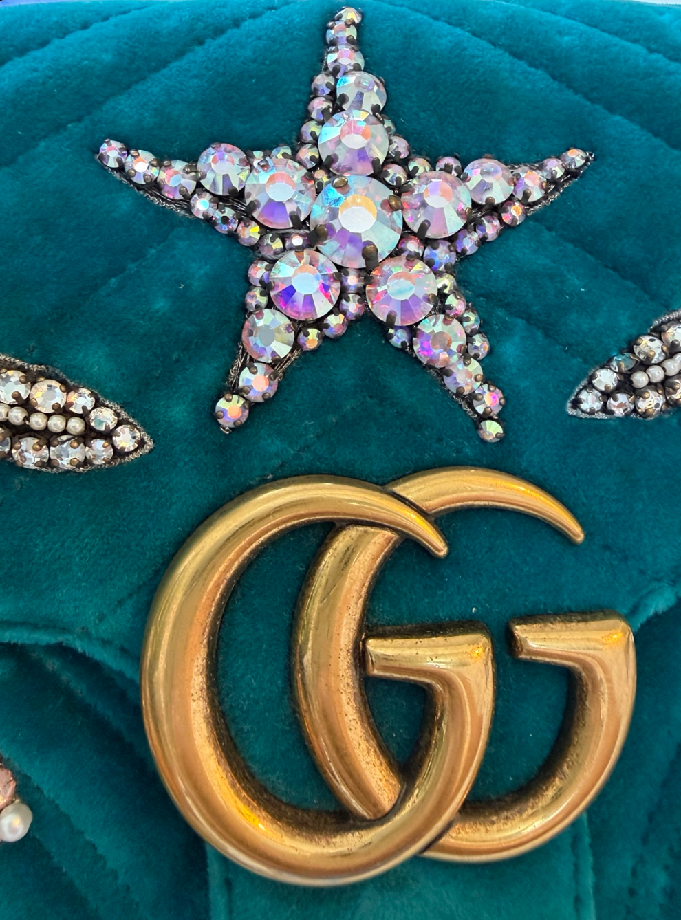 Gucci Small Velvet Embellished Fawn Marmont - Teal