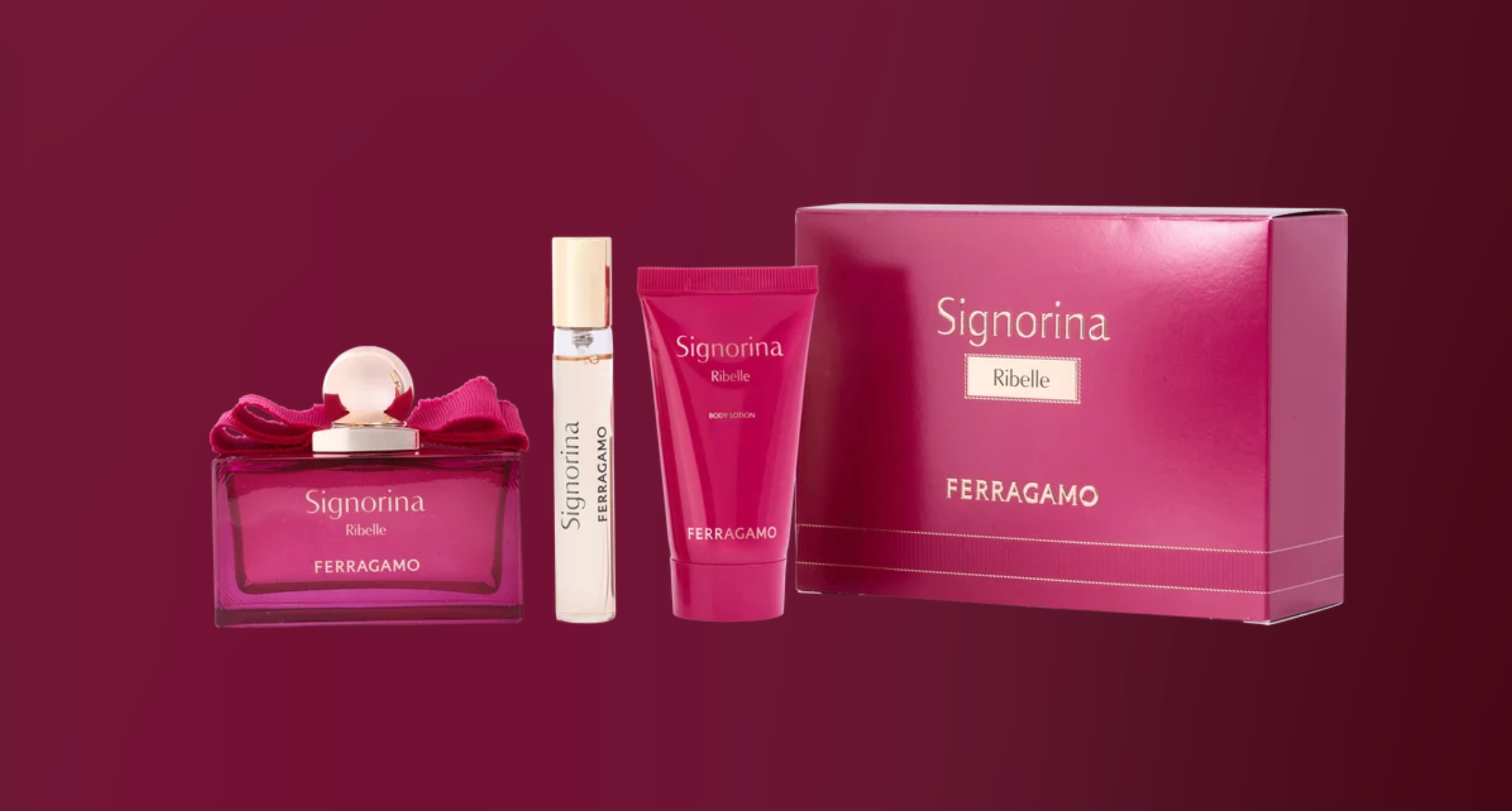 Ferragamo Signorina Ribelle 3-Piece Gift Set - box and contents