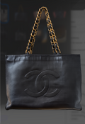 Chanel Vintage CC Logo Shopper Tote - front view with CC logo