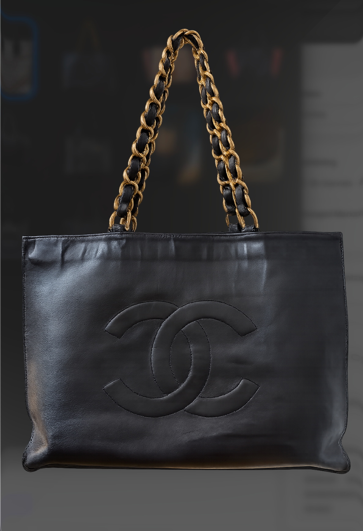 Chanel Vintage CC Logo Shopper Tote - front view with CC logo