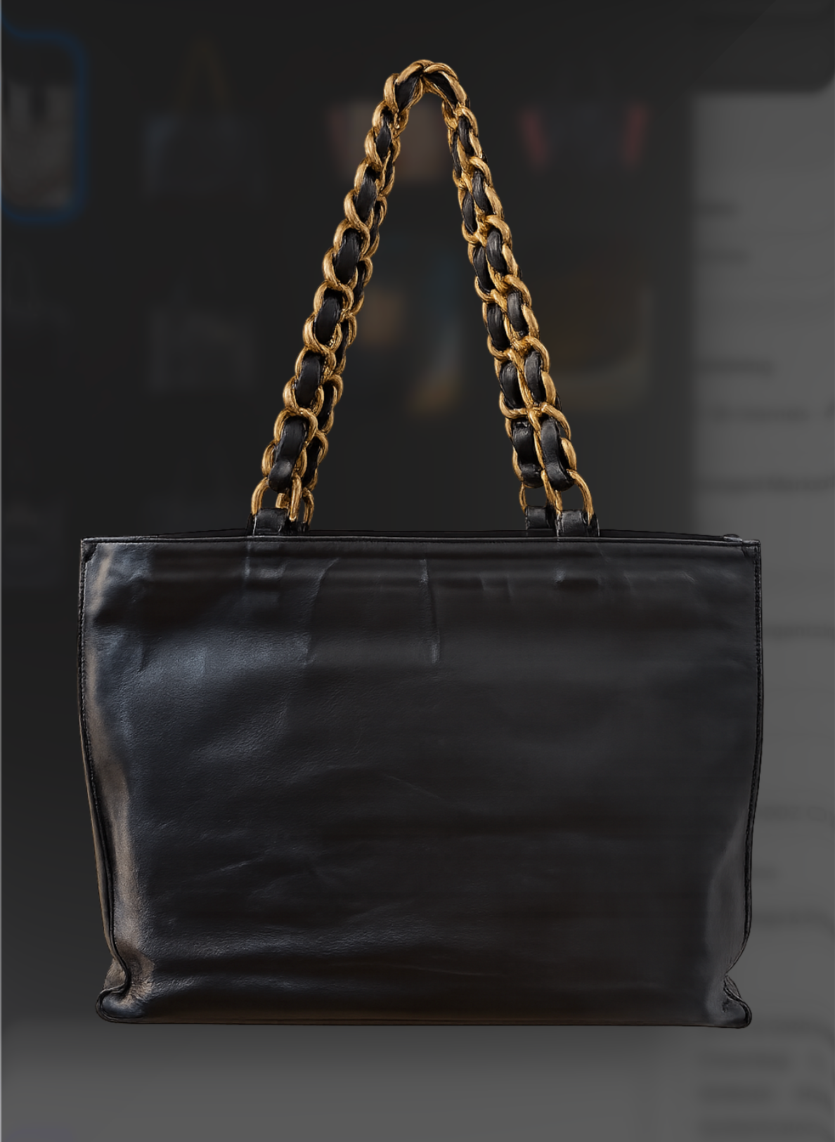 Chanel Vintage CC Logo Shopper Tote - back view with gold chain
