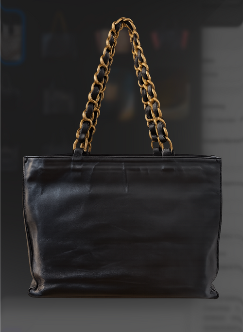 Chanel Vintage CC Logo Shopper Tote - back view with gold chain