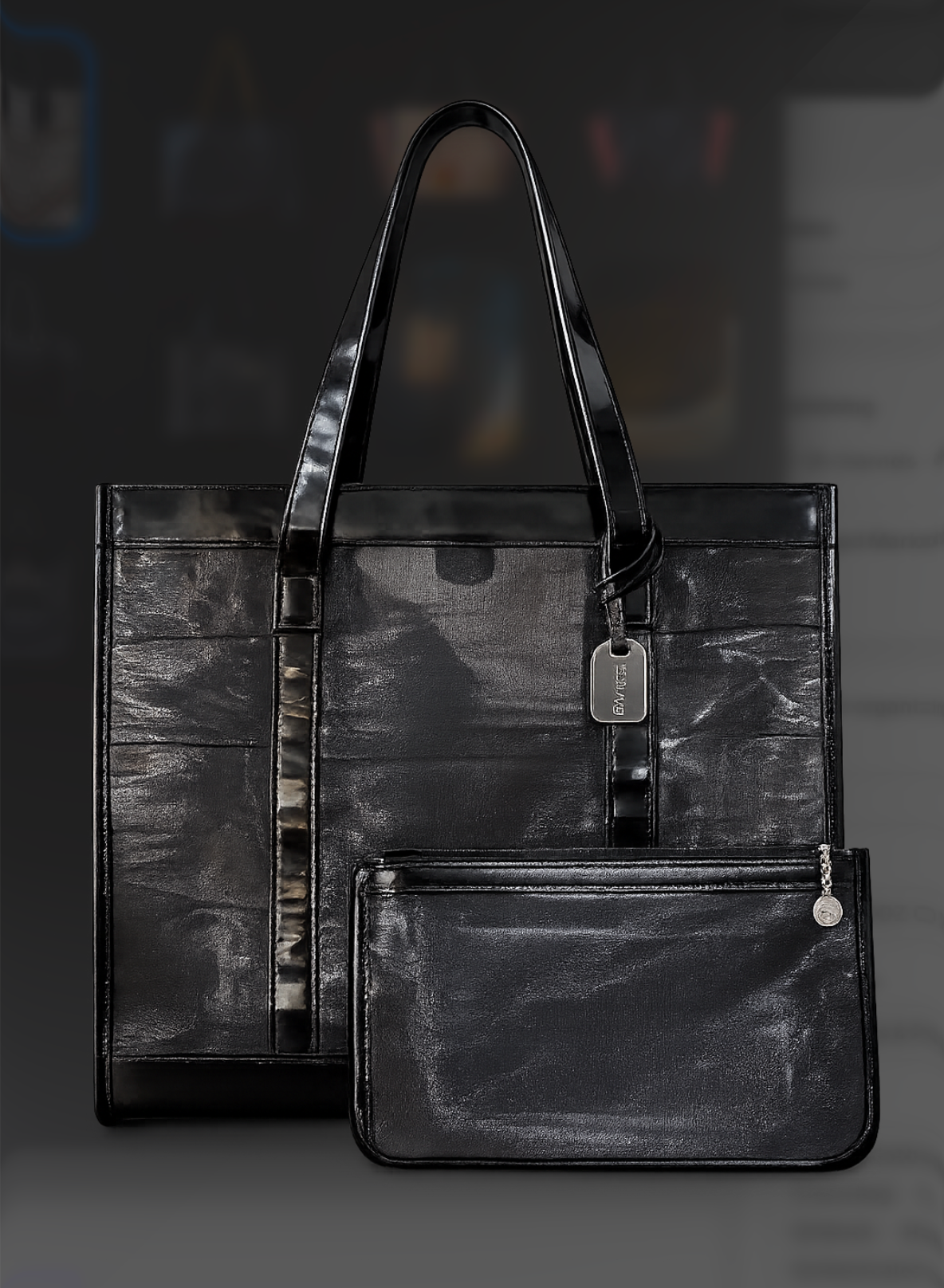 Gucci Black Mesh Tote - full set with matching patent leather zip pouch