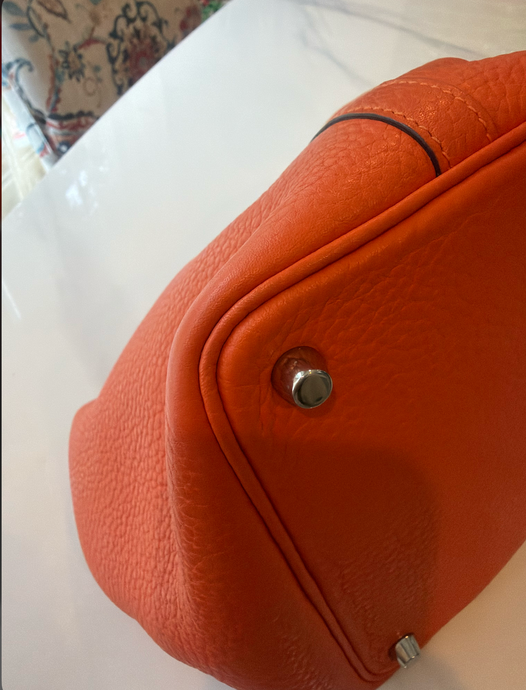 Hermès Picotin Lock 18 Bag w/ Orange Clémence Leather & Palladium Hardware - Entrupy Authenticated