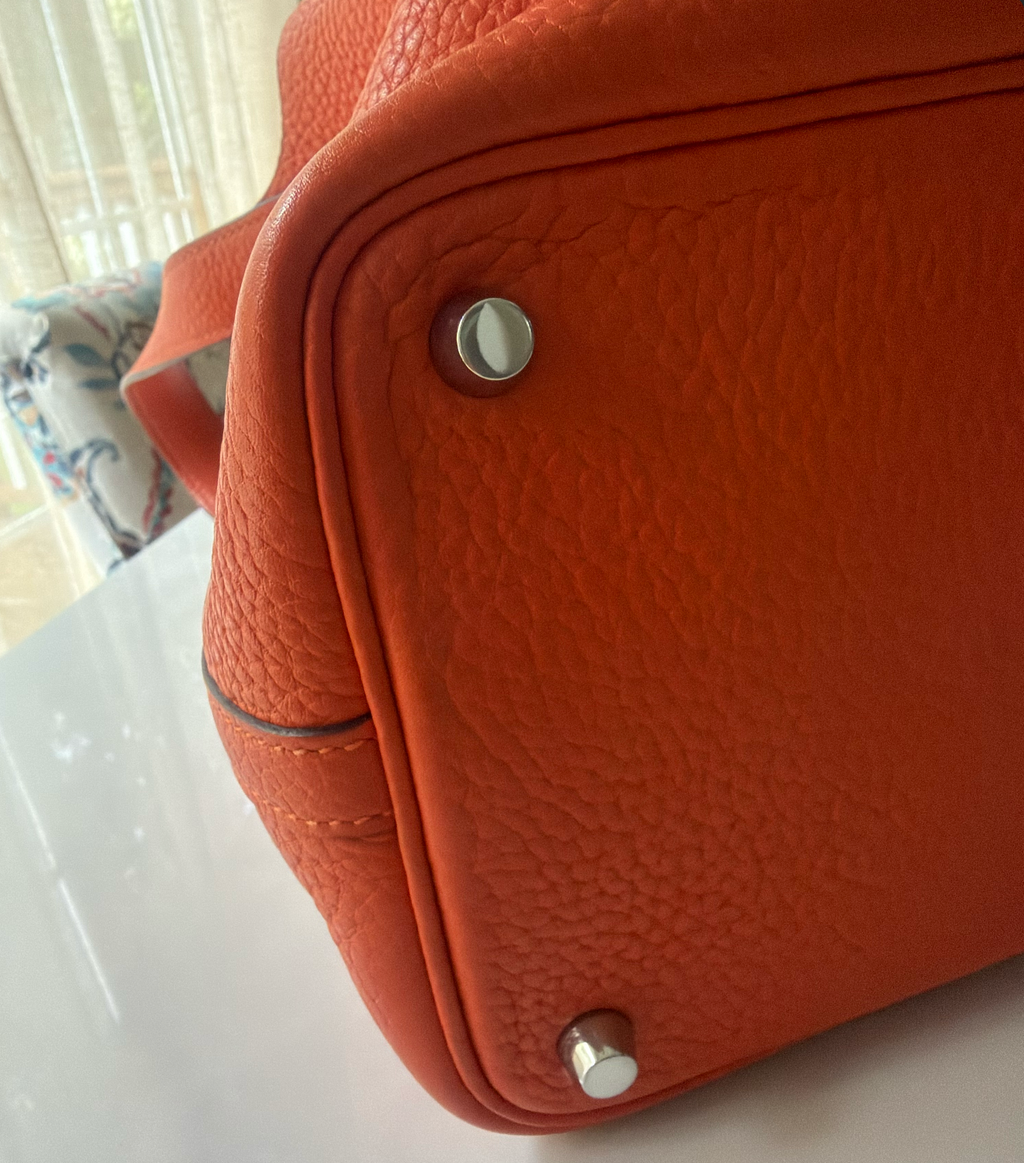 Hermès Picotin Lock 18 Bag w/ Orange Clémence Leather & Palladium Hardware - Entrupy Authenticated