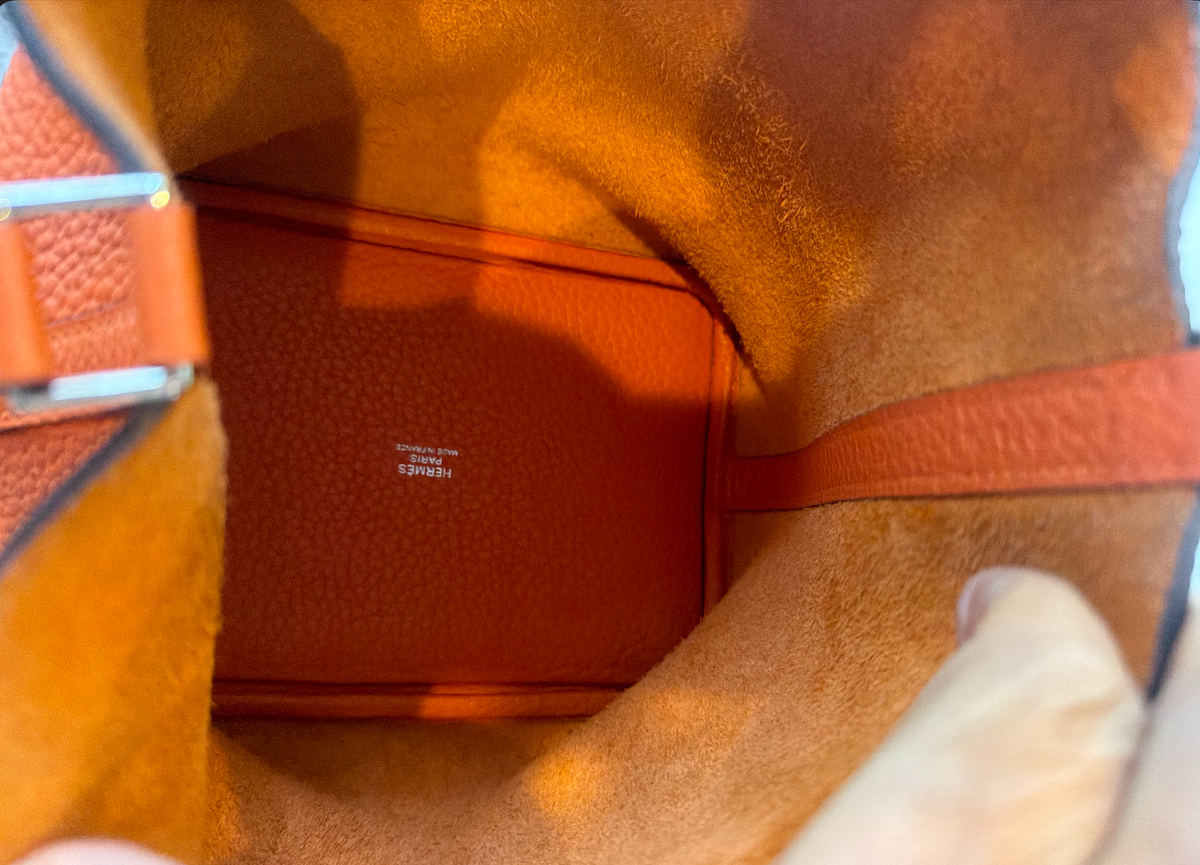 Hermès Picotin Lock 18 Bag w/ Orange Clémence Leather & Palladium Hardware - Entrupy Authenticated