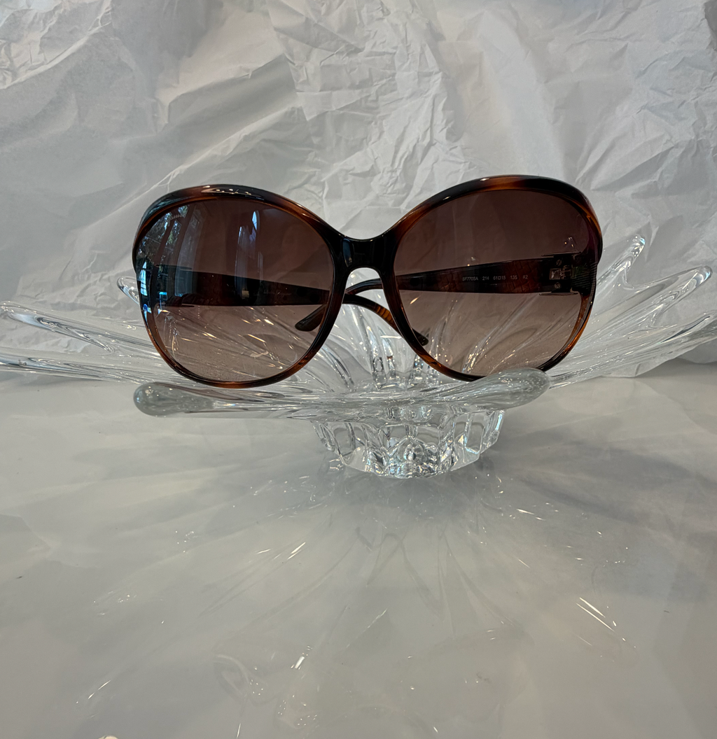 Salvatore Ferragamo oversized butterfly sunglasses additional front angle view on crystal display