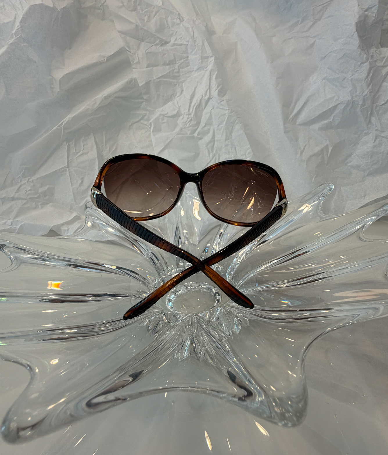 Salvatore Ferragamo oversized butterfly sunglasses side view showing amber tortoise frame gradient
