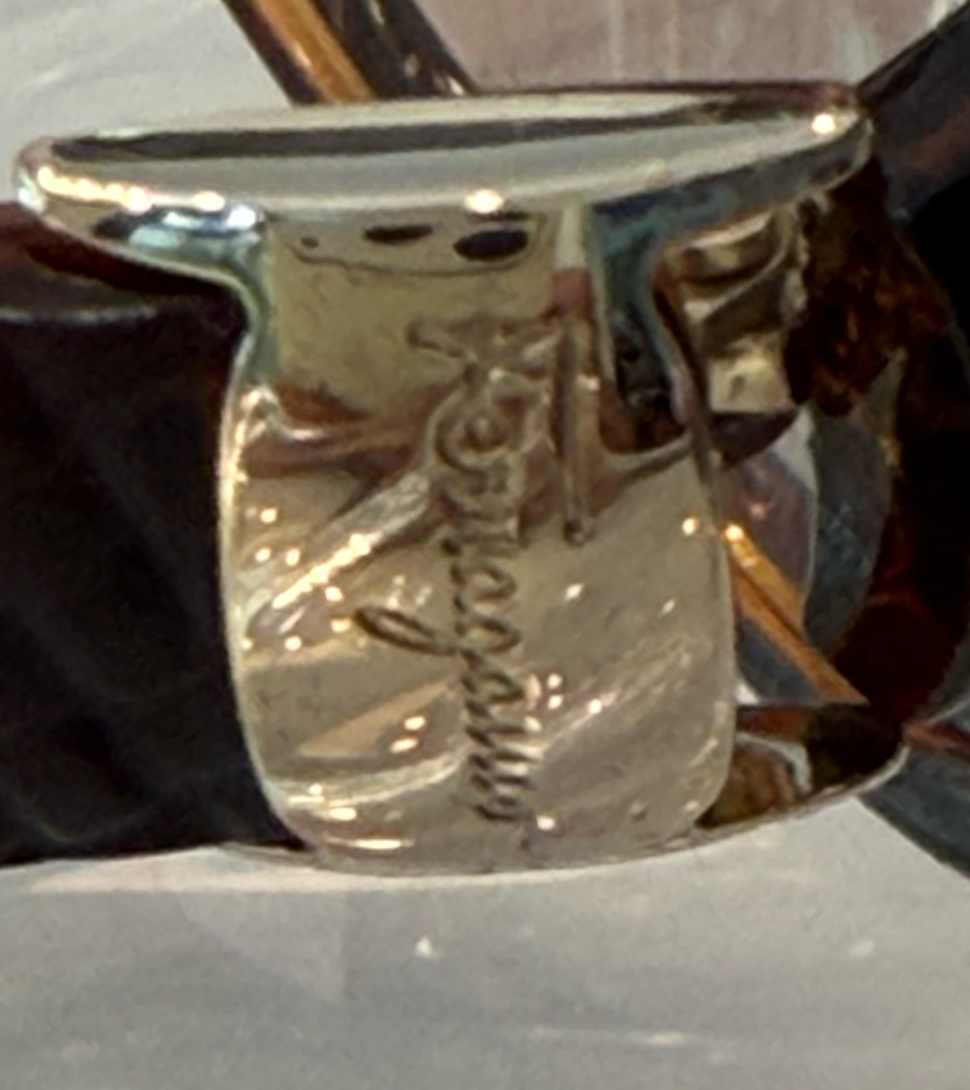 Salvatore Ferragamo temple inner detail showing model number and measurements