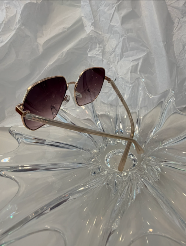 Kenneth Cole Reaction KC3002 gold geometric sunglasses back view showing temples