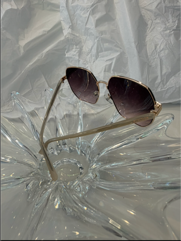 Kenneth Cole Reaction KC3002 gold geometric sunglasses folded view