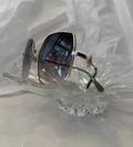 Marc Jacobs MARC 730/S gold oversized square sunglasses back view showing sage green temples on crystal display