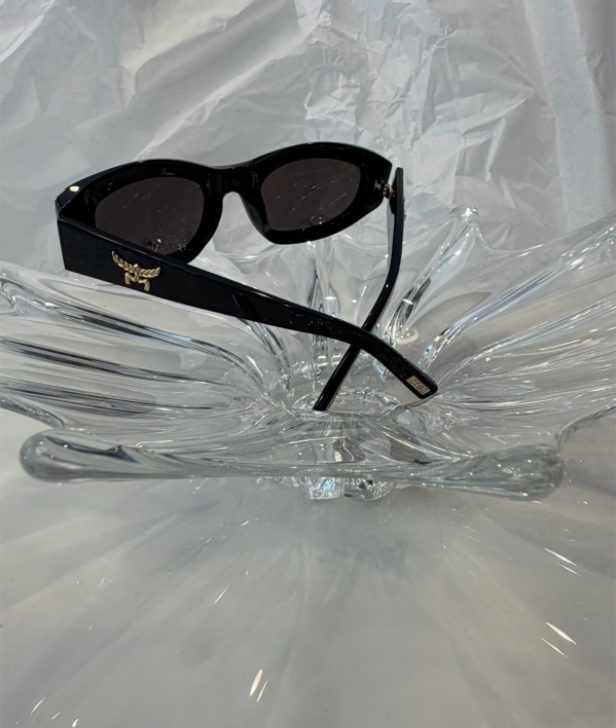 MCM rectangular cat-eye sunglasses with original tan cognac MCM leather soft case and drawstring cord