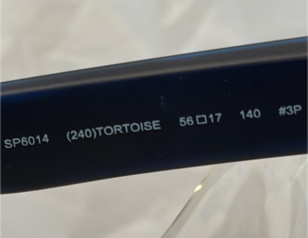 Spyder SP6014 temple detail showing model SP6014 240 TORTOISE 56-17 140 #3P