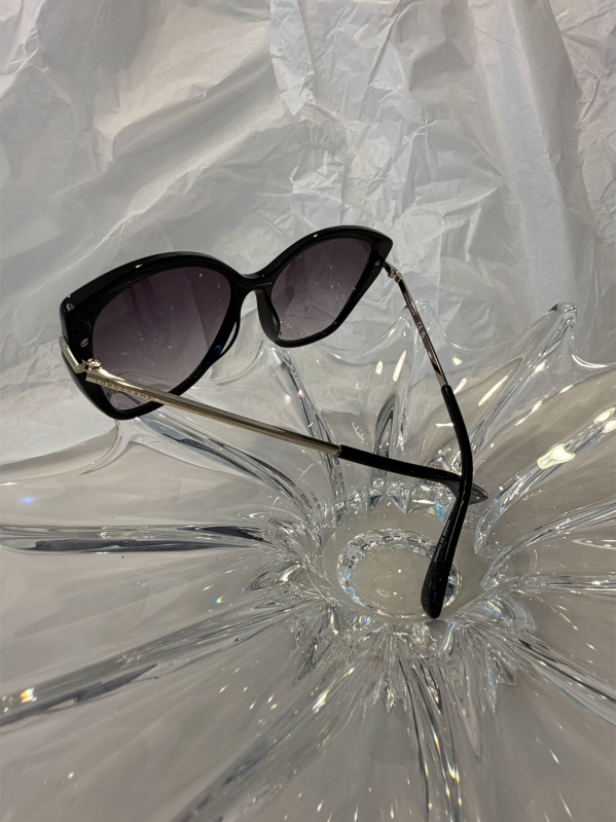 Longchamp LO627S black cat-eye sunglasses angled side view showing gradient smoke lenses