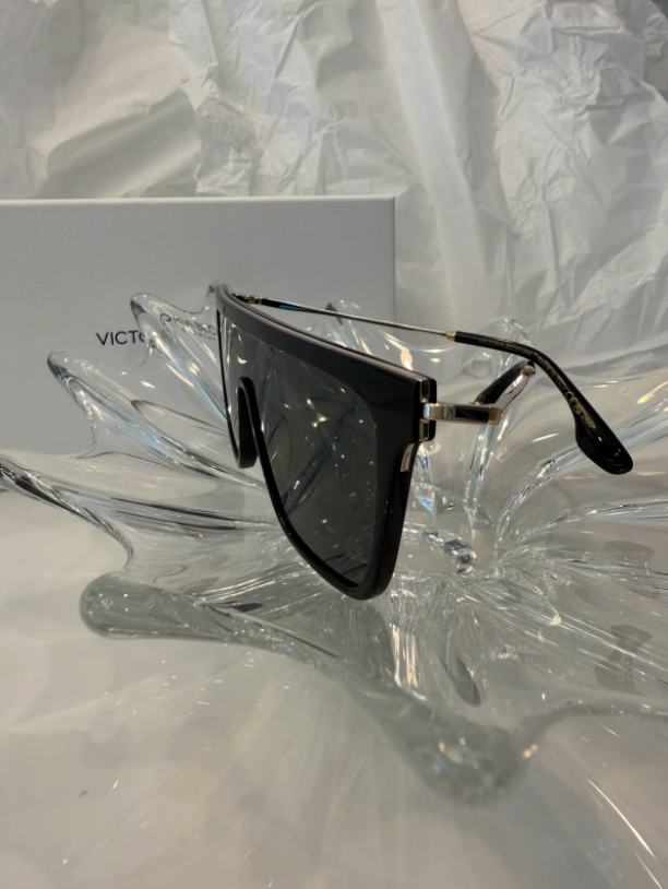 Victoria Beckham VB605S black shield sunglasses back angle view with VB Eyewear white box