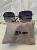 Kenneth Cole Reaction KC00025 silver oversized square sunglasses front view with original grey soft pouch